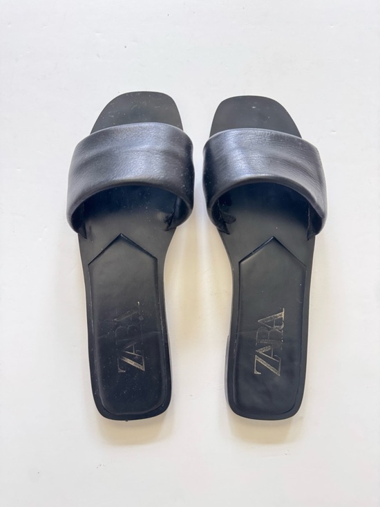 Zara Shoes - Zara Black Leather Wide-Band Slide Sandals size 39